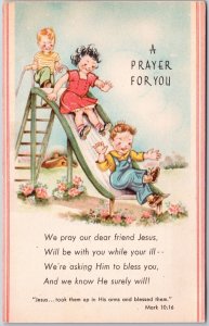 A Prayer For You, Children Playing On Playground, Happy Faces, Vintage Postcard