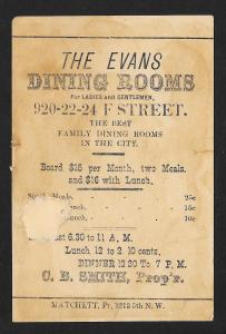 VICTORIAN TRADE CARD Evans Dining Rooms