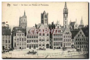 Old Postcard Belgium Ghent The dock herb and panorama