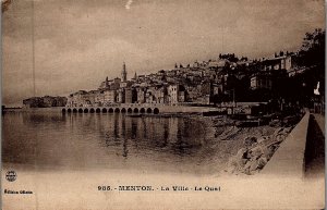 c1910 MENTON LA VILLE LE QUAI LITHOGRAPHIC POSTCARD 25-61