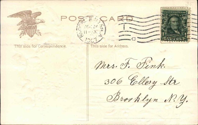 Christmas Angels Bells Holly c1900s-10s Postcard