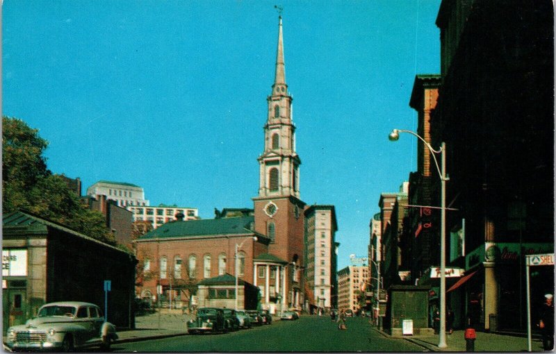 Vtg Boston Massachusetts MA Park Street Church View 1950s Chrome View Postcard