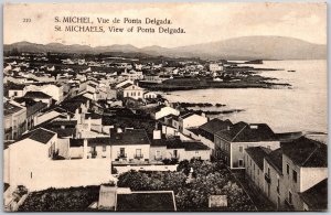 Saint Michael Vue De Ponta Delgada Portugal Antique Black & White Postcard