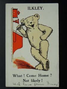 Yorkshire ILKLEY Teddy Bear on Phone WHAT! COME HOME? NOT LIKELY! c1920 Postcard