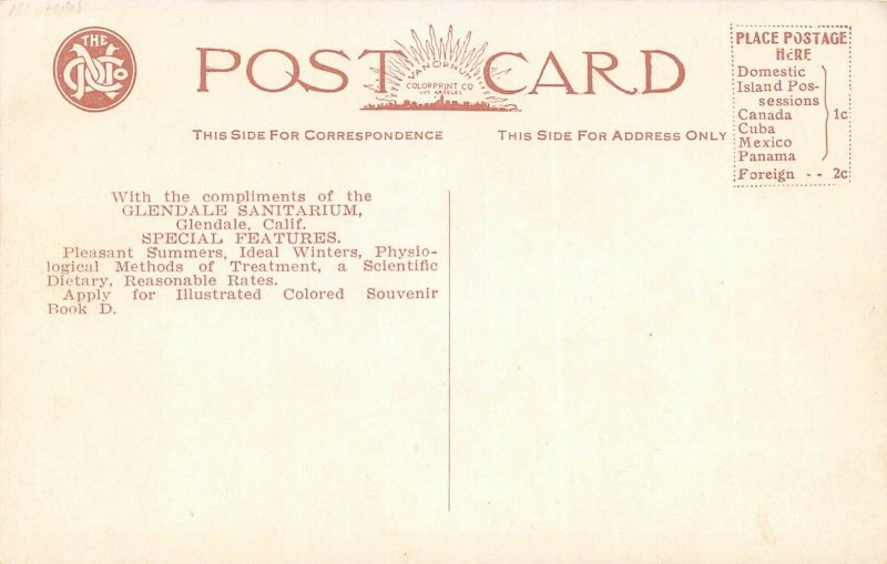 LPS67 Glendale California Sanitarium Health Resort Postcard
