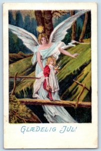 Christmas Postcard Angel Guiding Child Scene Crookston Minnesota MN 1910 Antique