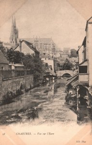 Vintage Postcard Vue Sur L'Eure Canal Bridges Buildings Chartres France