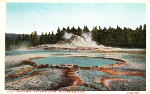 Vintage Postcard 1920's Castle Well & Cone Yellowstone National Park Wyoming WY