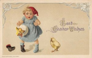 kids with broken large pink egg Easter postcard AE91