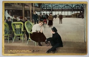 Romance Man and Pretty Lady Roller Skating Rink Postcard Z12
