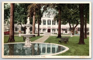 Vintage Postcard Mapplewood Entrance Pathway Fountain Pittsfield Massachusetts