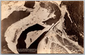 Columbia River Highway Oregon 1940s RPPC Real Photo Postcard Air View Dam & Lock