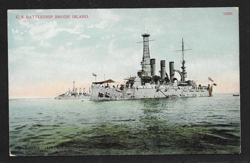 United States Battleship Rhode Island unused c1910