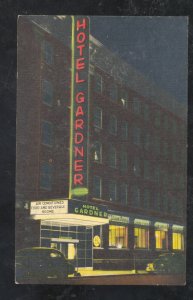 FARGO NORTH DAKOTA HOTEL GARDNER LINEN ADVERTISING POSTCARD AT NIGHT