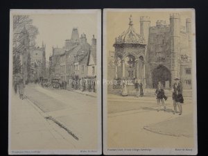 Cambridge: 2 x A Sketch Book Art Postcards by Walter M. Keesey c1929