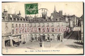 Old Postcard Pau Place Grammont and Pont Neuf