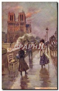 Old Postcard Notre Dame Paris Illustrator