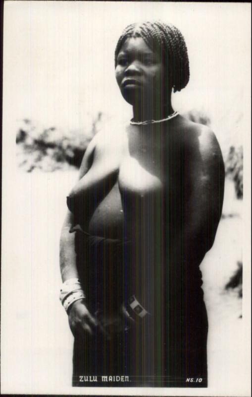 Africa Zulu Maiden Ethnography Black Woman Nude Real Photo Postcard