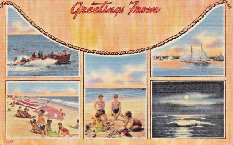 BEACH & NAUTICAL SCENES~LOT OF 3 POSTCARDS 1940s GREETINGS FROM FILL IN BLANK