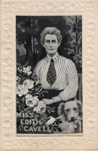 Miss Edith Cavell WW1 Military Nurse Antique Silk Postcard