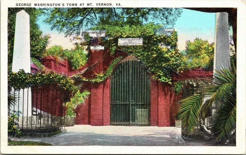 George Washington Tomb Mt Mount Vernon VA Virginia Postcard WB VTG Tichnor UNP  