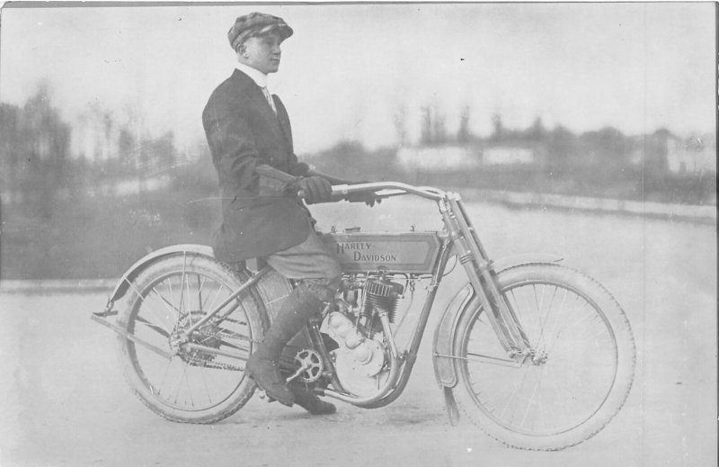 G33/ Interesting Harley Davidson  RPPC REPRINT Postcard c1950s Rider Hat 2