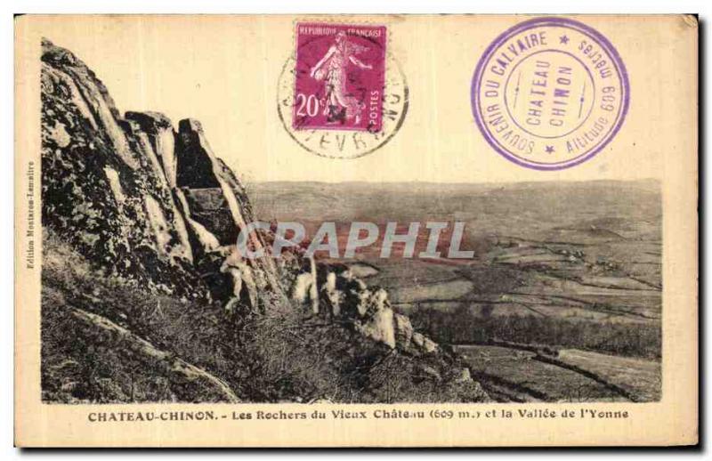 Old Postcard Chateau Chinon Les Rochers du Vieux Chateau and the valley of th...