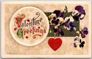 1913 Valentine Greetings Pansies Hearts New Haven Connecticut Posted Postcard 