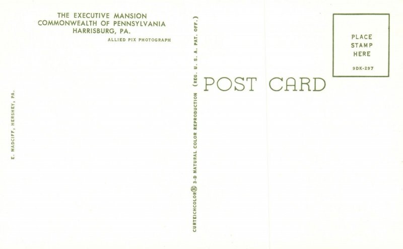 Postcard The Executive Mansion Building Commonwealth Harrisburg Pennsylvania PA