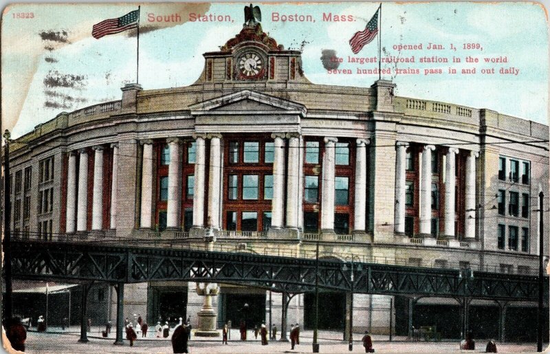 South Station Boston Mass Cancel 1c Stamp Postcard WOB Note Vintage PM Munchen 