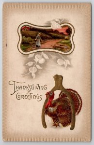 Thanksgiving Greetings Darling Turkey And Wishbone Postcard K29