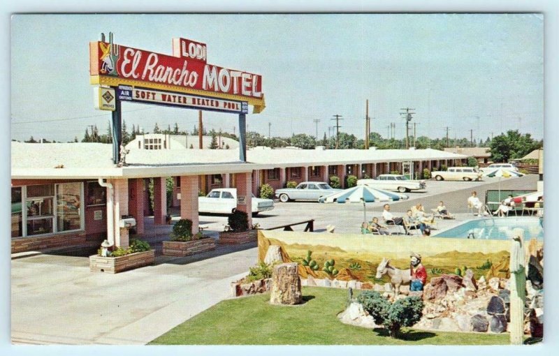 LODI, California CA ~ Roadside LODI EL RANCHO MOTEL c1950s-60s Cars  Postcard