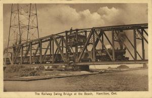 canada, HAMILTON, Ontario, Railway Swing Bridge, Steam Train (1920s) Postcard