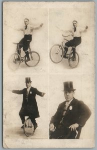 BICYCLE CIRCUS SIGNED ! FRANK WILSON CYCLIST ANTIQUE REAL PHOTO POSTCARD RPPC