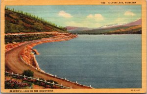 Vtg Montana MT Silver Lake Beautiful Lake in the Mountains 1930s Linen Postcard