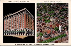 Airplane View of Savannah Georgia and Hotel Savannah Postcard Y9