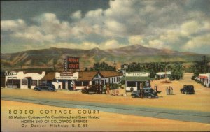 Colorado Springs CO Rodeo Cottage Court Linen Postcard TEXACO