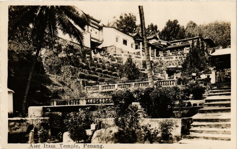 PC CPA MALAYSIA, PENANG, AIER ITAM TEMPLE, VINTAGE REAL PHOTO POSTCARD (b1270)