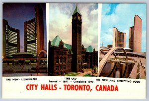 Toronto Ontario City Halls, Old And New, Chrome Multiview Postcard #2, 3 Views