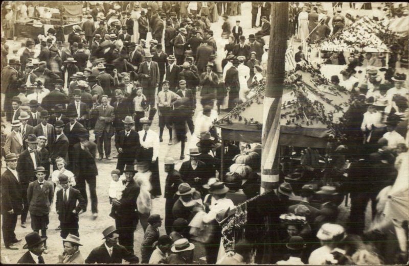Busy Street Scene - Carnival? Milford IN Cancel 1910 Real Photo Postcard