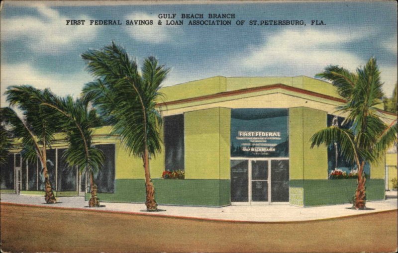 St. Petersburg FL Gulf Beach Bank Linen Postcard