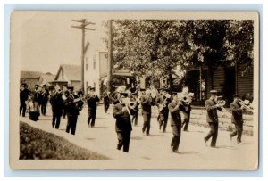 1909 Military Marching Band Parade Lock Haven PA RPPC Photo Antique Postcard 