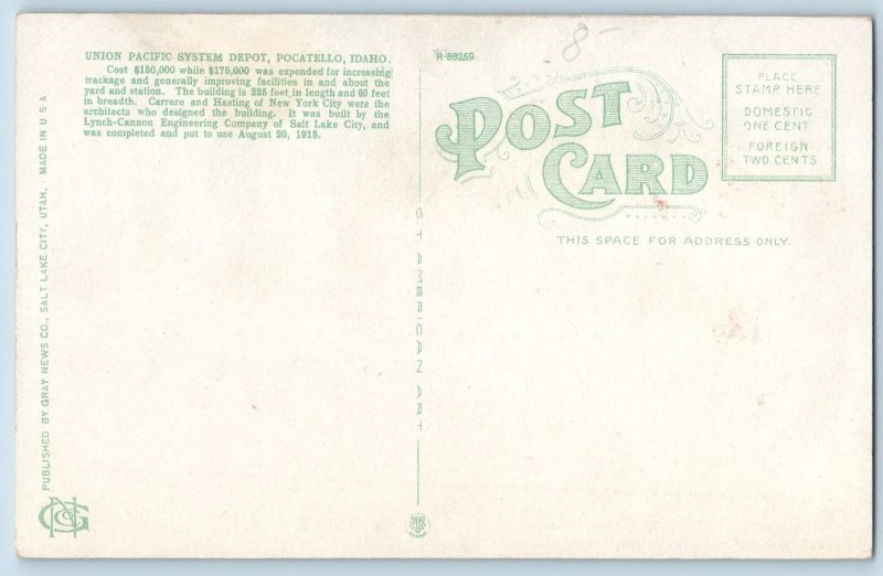 Pocatello Idaho ID Postcard Station Union Pacific System Scene c1920's Antique