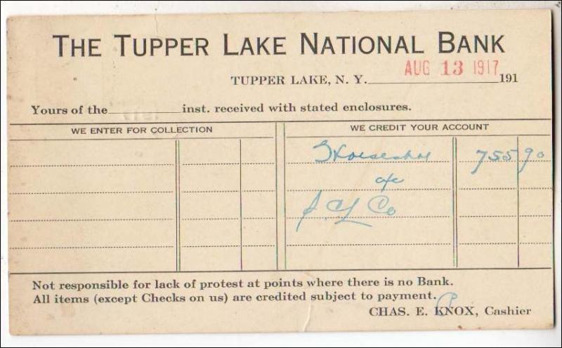 NY - The Tupper Lake National Bank, 1917