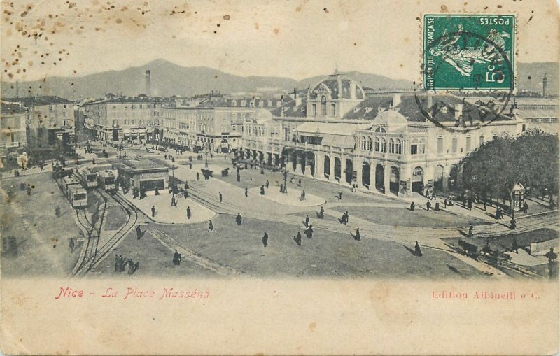 France Postcard Nice La Place Massena panorama tramway