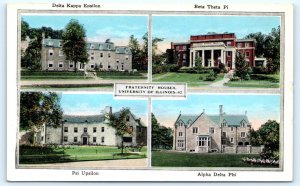 UNIVERSITY of ILLINOIS, Champaign IL ~ FRATERNITY HOUSES c1920s Postcard