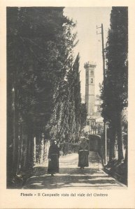 Italy Fiesole convent tower from cemetery and monks