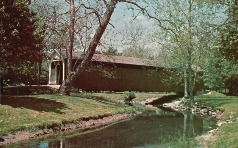 Vintage Postcard Covered Bridge Over Kokomo Creek Highland Park Kokomo Indiana