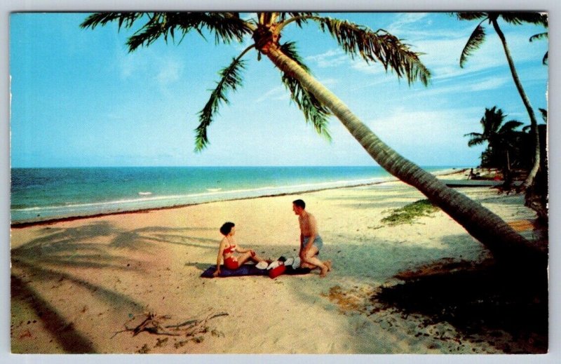 Atlantic Ocean Beach, Biscayne Bay, Miami, Florida, Vintage Chrome Postcard