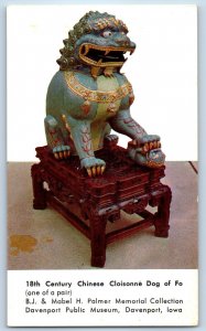 1960 Davenport Iowa Postcard 18th Century Chinese Cloisonne Dog Fo Public Museum